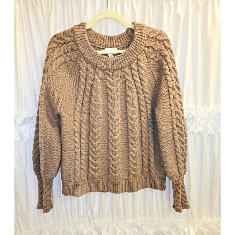 EVEREVE Women's Brown Chunky Cable Knit Crew Neck Sweater Large
